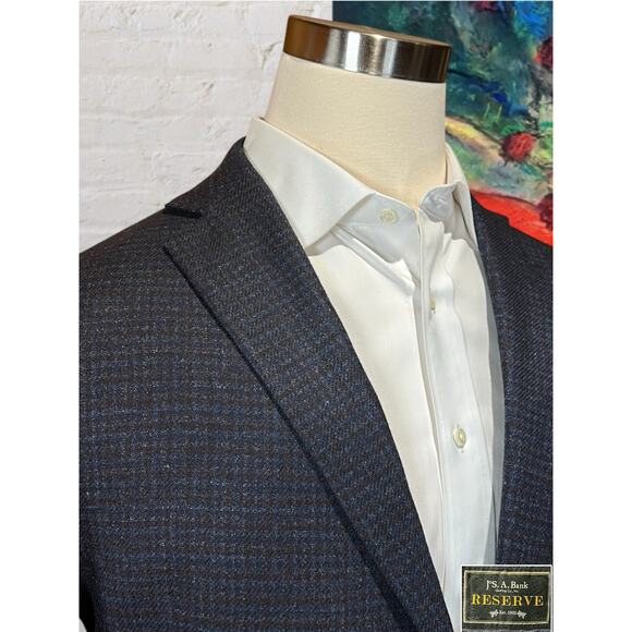Jos A Bank Reserve 46S Blue Burgundy Check Plaid Italian Wool Sport Coat Flannel - Picture 5 of 14